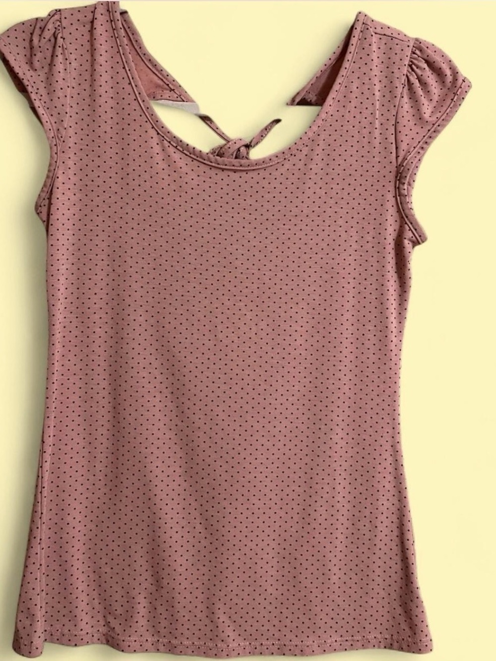 Tempted Dusty Rose Polka Dot Tie-Back Cap Sleeve Top